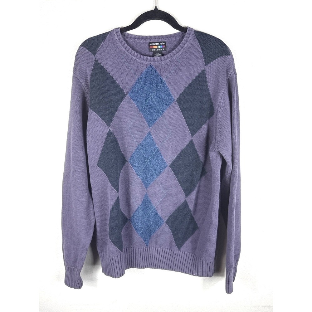 Vtg Y2K Alexander Julian <ens Blue & Purple Grandpa Size L Sweater Retro Pattern